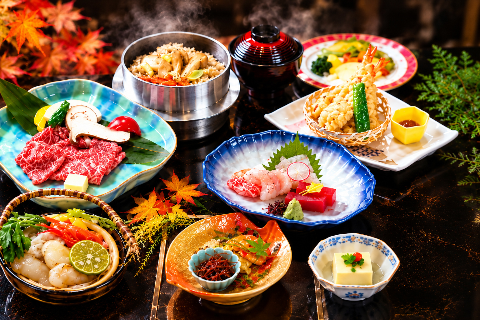 松茸と佐賀牛を中心とした秋の料理